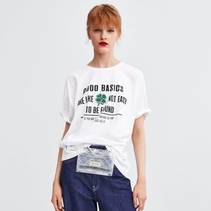 ZARA EMBELLISHED WHITE TEXT APPLIQUE T-SHIRT